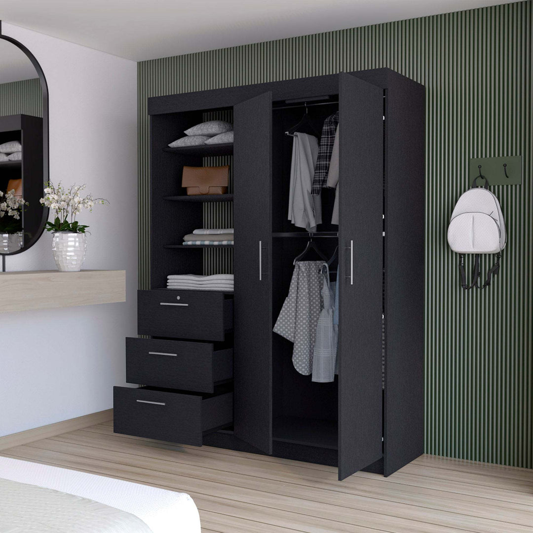 Levi 3-Drawer Armoire Black