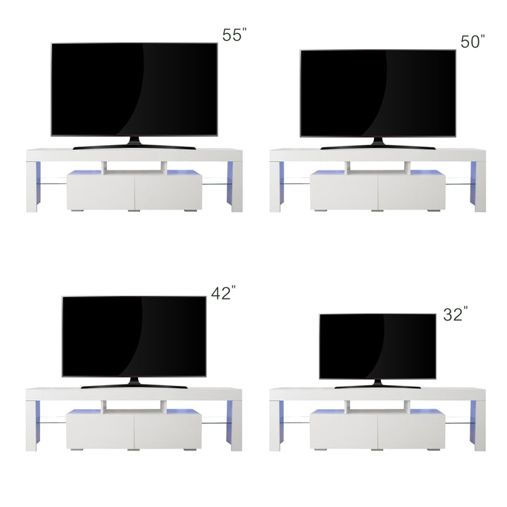 Modern White TV Stand, 20 Colors LED TV Stand w/Remote Control Lights