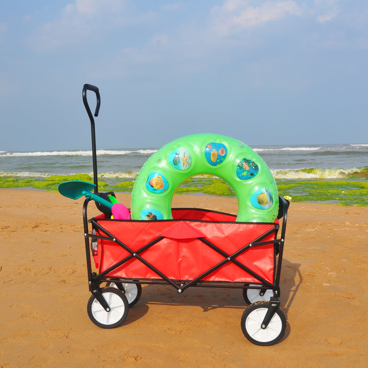 Folding Wagon Garden Shopping Beach Cart (Red)
