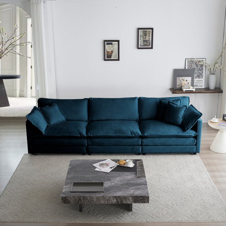 Free Combination Comfy Upholstery Modular Oversized L Shaped Sectional Sofa With Reversible Ottoman, Blue Chenille