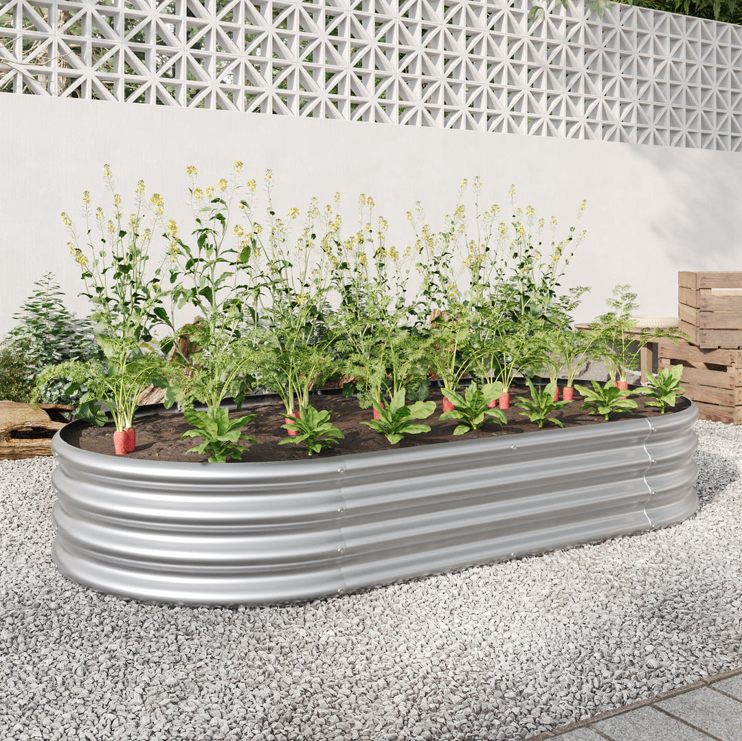 Raised Garden Bed Outdoor,   Oval Large Metal Raised Planter Bed for for Plants, Vegetables, and Flowers - Silver