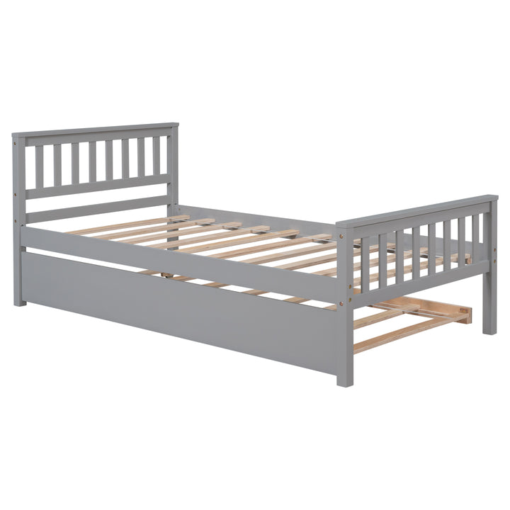 Twin Bed with Trundle, Platform Bed Frame with Headboard and Footboard, for Bedroom Small Living Space,No Box Spring Needed,Grey