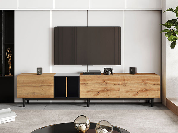 Modern TV Stand for 80'' TV with 3 Doors, Media Console Table, Entertainment Center with Large Storage Cabinet for Living Room, Bedroom