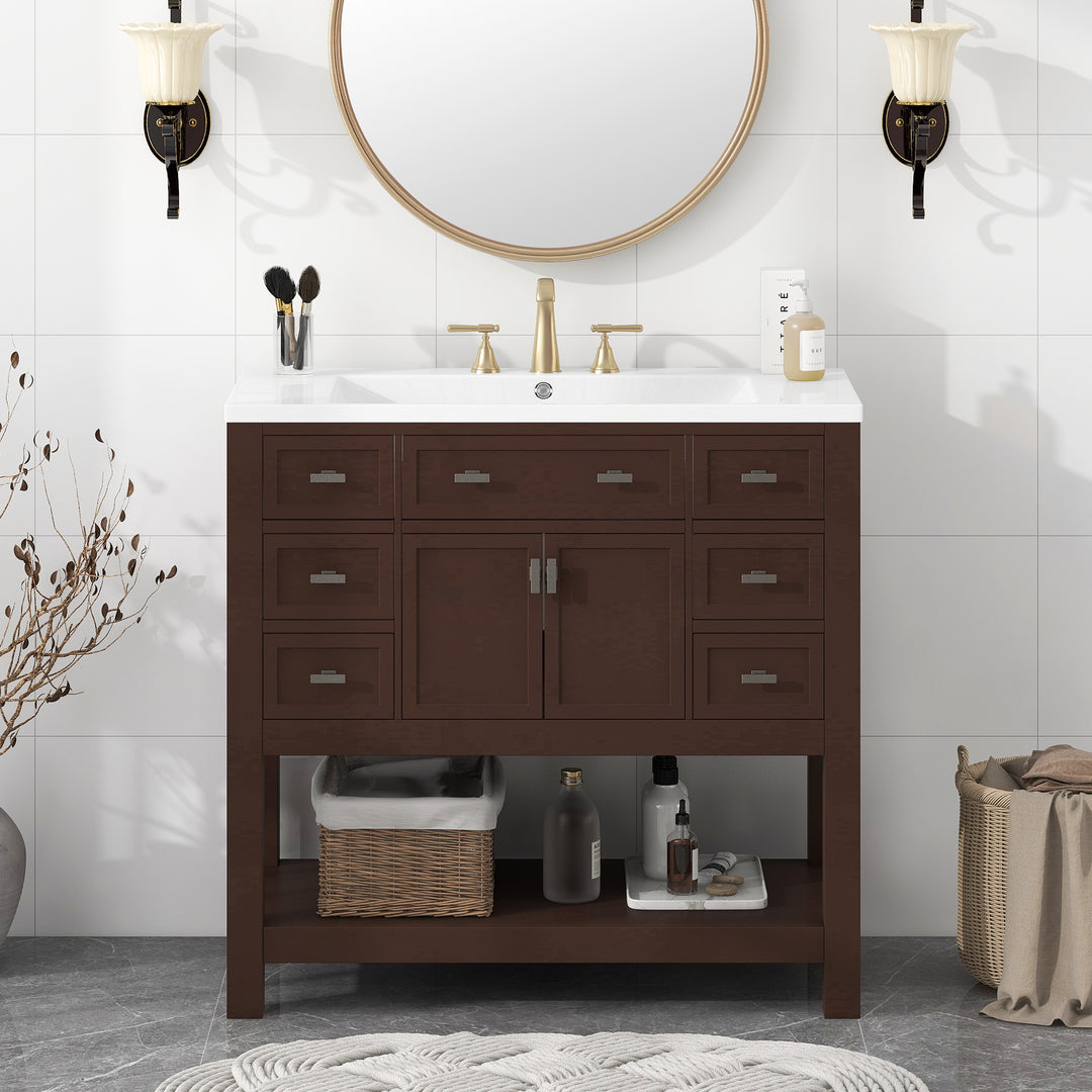 36'' Bathroom Vanity with Top Sink, Modern Bathroom Storage Cabinet with 2 Soft Closing Doors and 6 Drawers, Single Sink Bathroom Vanity