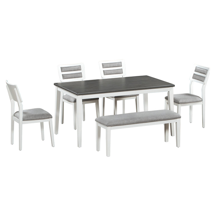 TREXM Classic and Traditional Style 6 - Piece Dining Set, Includes Dining Table, 4 Upholstered Chairs & Bench (White+Gray)