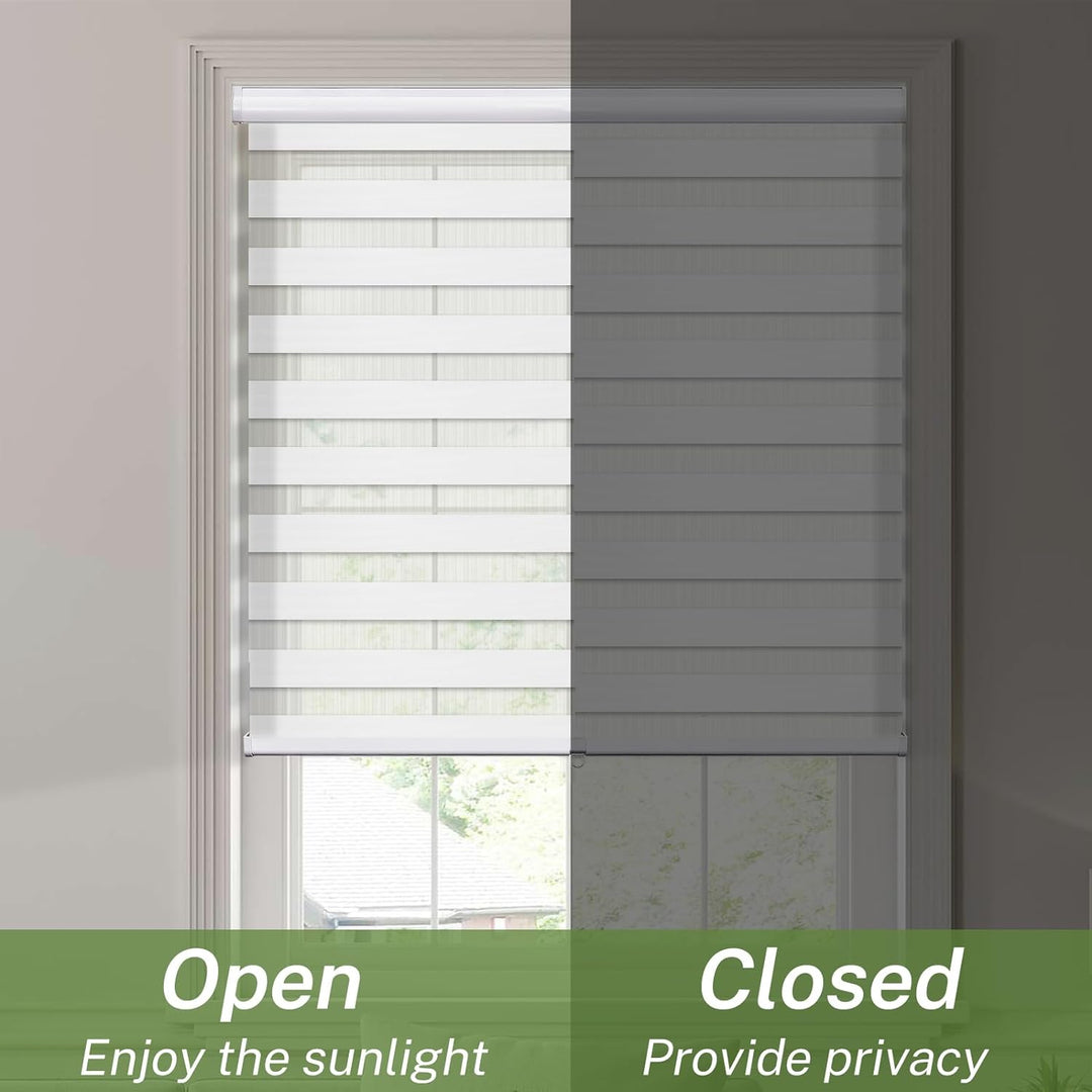 Zebra Blinds Layered Roller Shades Light Filtering Privacy Protection for Day and Night Easy to Install Wide Range Custom Size Various Color Options