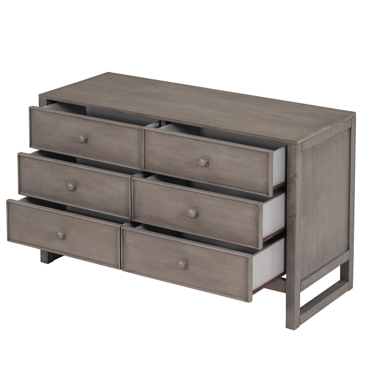 Rustic Wooden Dresser with 6 Drawers,Storage Cabinet for Bedroom,Anitque Gray