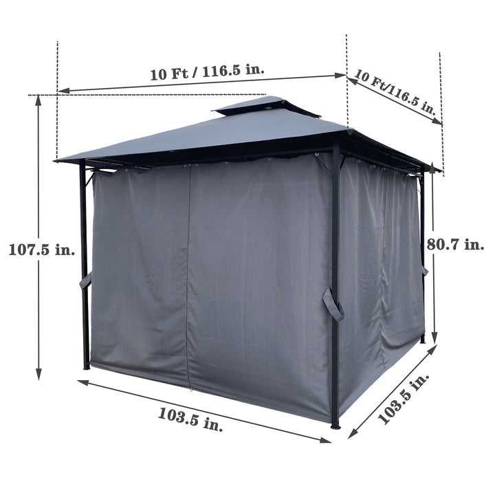 10x10 Ft Outdoor Patio Garden Gazebo Tent, Outdoor Shading, Gazebo Canopy With Curtains,Gray