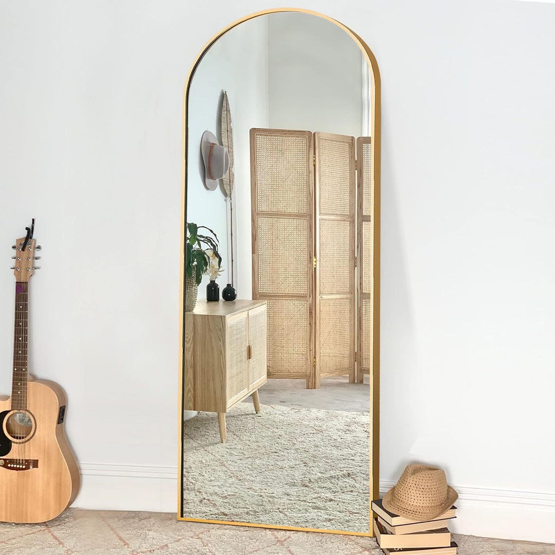 Gold 65x22 inch metal arch stand full length mirror