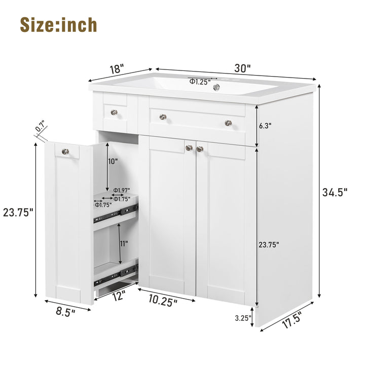 30" White Bathroom vanity with Single Sink ,Combo Cabinet Undermount Sink,Bathroom Storage Cabinet vanities