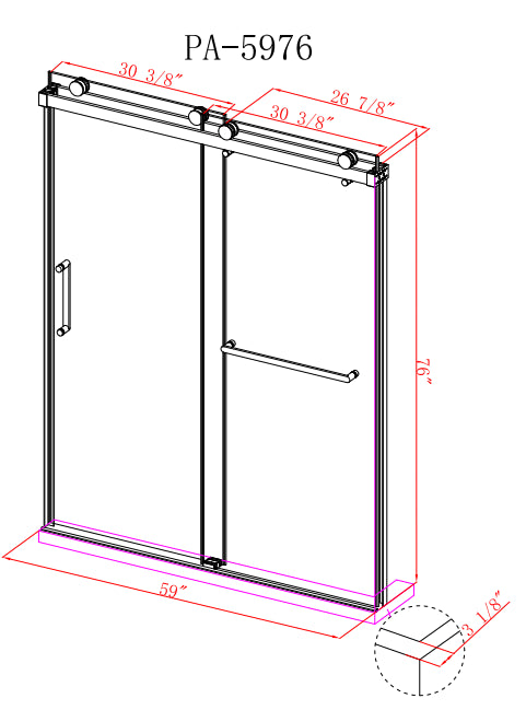 59''×76'' Size  10mm Glass Brushed Nickel Color With Double Door  Modern Style Bathroom Shower Door