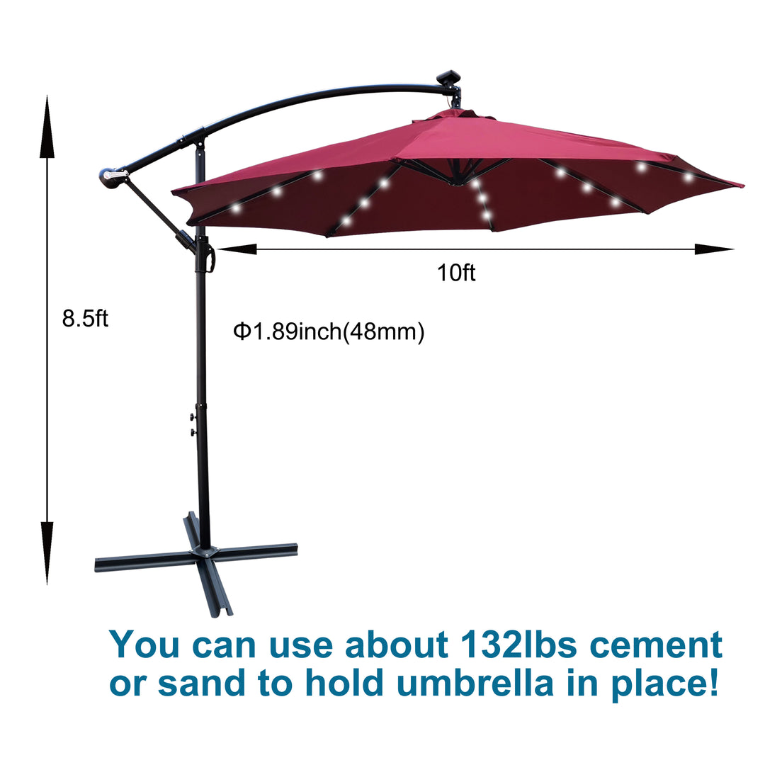 10 ft Outdoor Patio Umbrella Solar Powered LED Lighted Sun Shade Market Waterproof 8 Ribs Umbrella with Crank and Cross Base for Garden Deck Backyard Pool Shade Outside Deck Swimming Pool