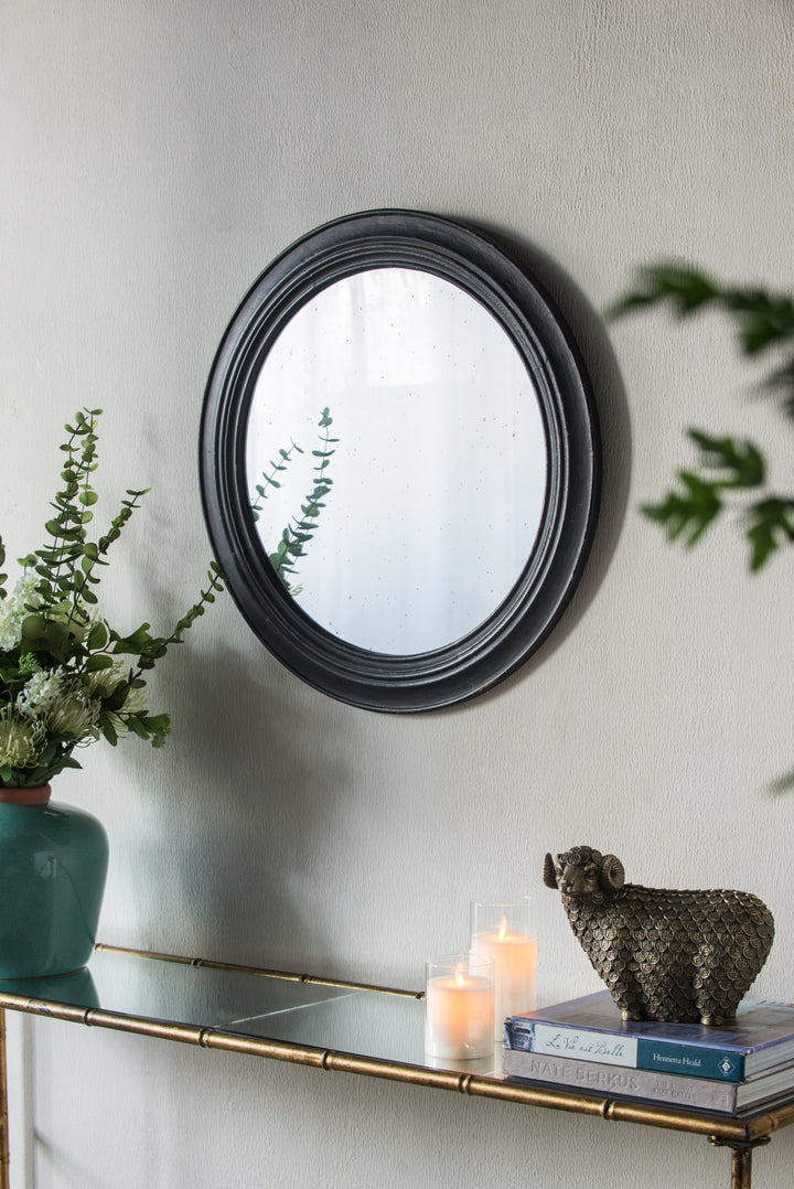 23.5" Circle Wall Mirror with Wooden Black Frame, Antique Classic Accent Mirror, for Living Room, Foyer, Bathroom, Office