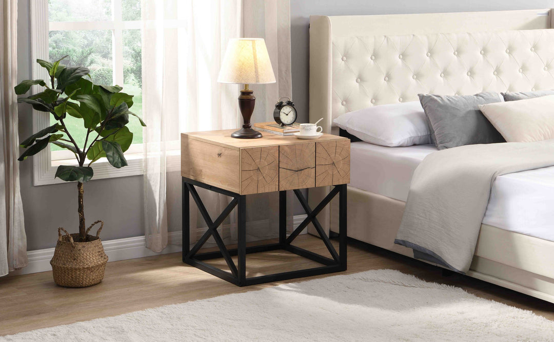 21.65'' Luxury Night Stand with Drawer, Metal and Wood End Table,Industrial Bedside Table for Living Room, Bedroom&Office