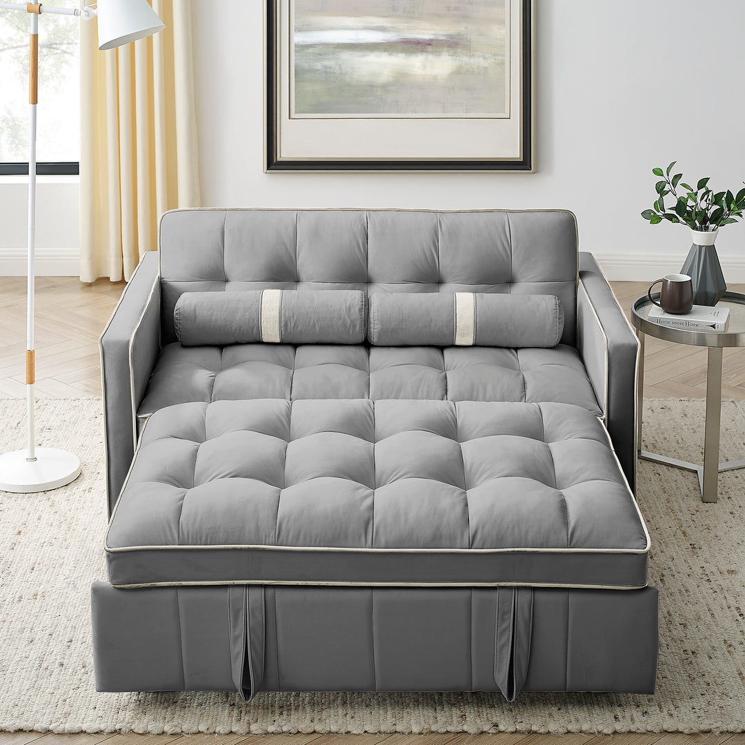 Modern 55.5" Pull Out Sleep Sofa Bed 2 Seater Loveseats Sofa Couch with side pockets, Adjsutable Backrest and Lumbar Pillows for Apartment Office Living Room