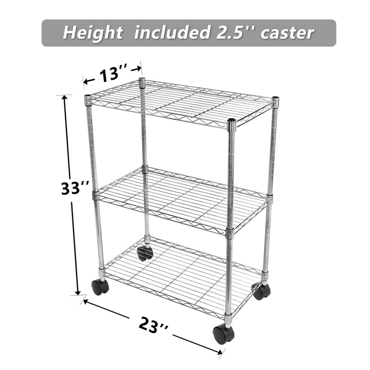 Simple Deluxe 3-Shelf Shelving with Wheels Steel Organizer 23"Wx13"Dx30"H Chrome