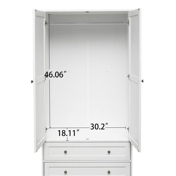 2-Door Wardrobe with 3 Drawers High Wardrobe  Armoire With 2 Rattan Door For Living Room, Bedroom Organizer