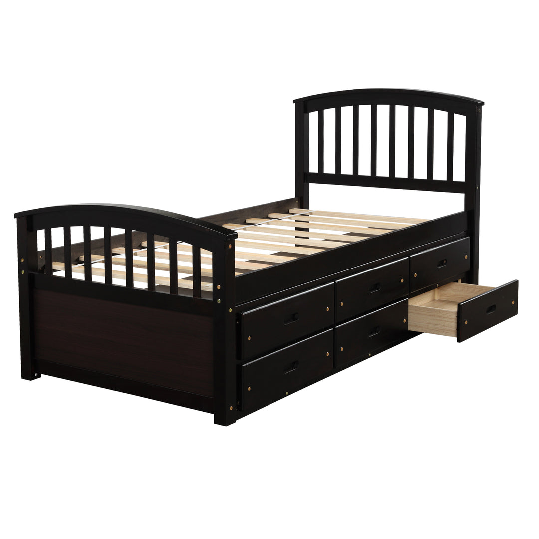 Orisfur. Twin Size Platform Storage Bed Solid Wood Bed with 6 Drawers