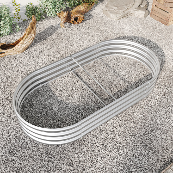 Raised Garden Bed Outdoor,   Oval Large Metal Raised Planter Bed for for Plants, Vegetables, and Flowers - Silver