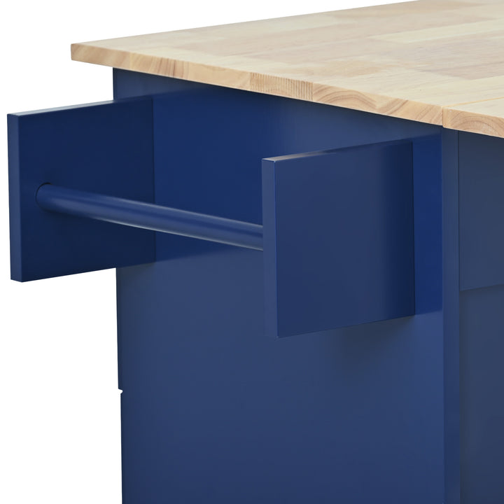 Rolling Mobile Kitchen Island with Drop Leaf - Solid Wood Top, Locking Wheels & Storage Cabinet 52.7 Inch Width(Dark blue)