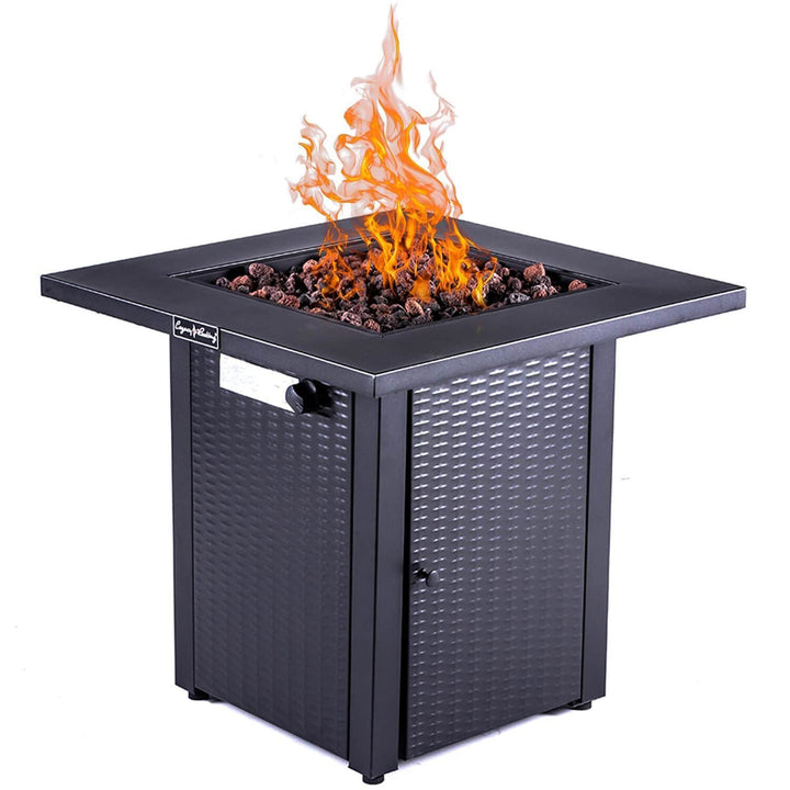 28in Outdoor Propane Fire Pit Table, 50,000BTU, Outside Gas Dinning Fire Table with Lid, Rattan & Wicker-Look, Lava Stone, ETL Certification, with Adjustable Flame Apply to Garden Patio Backyard