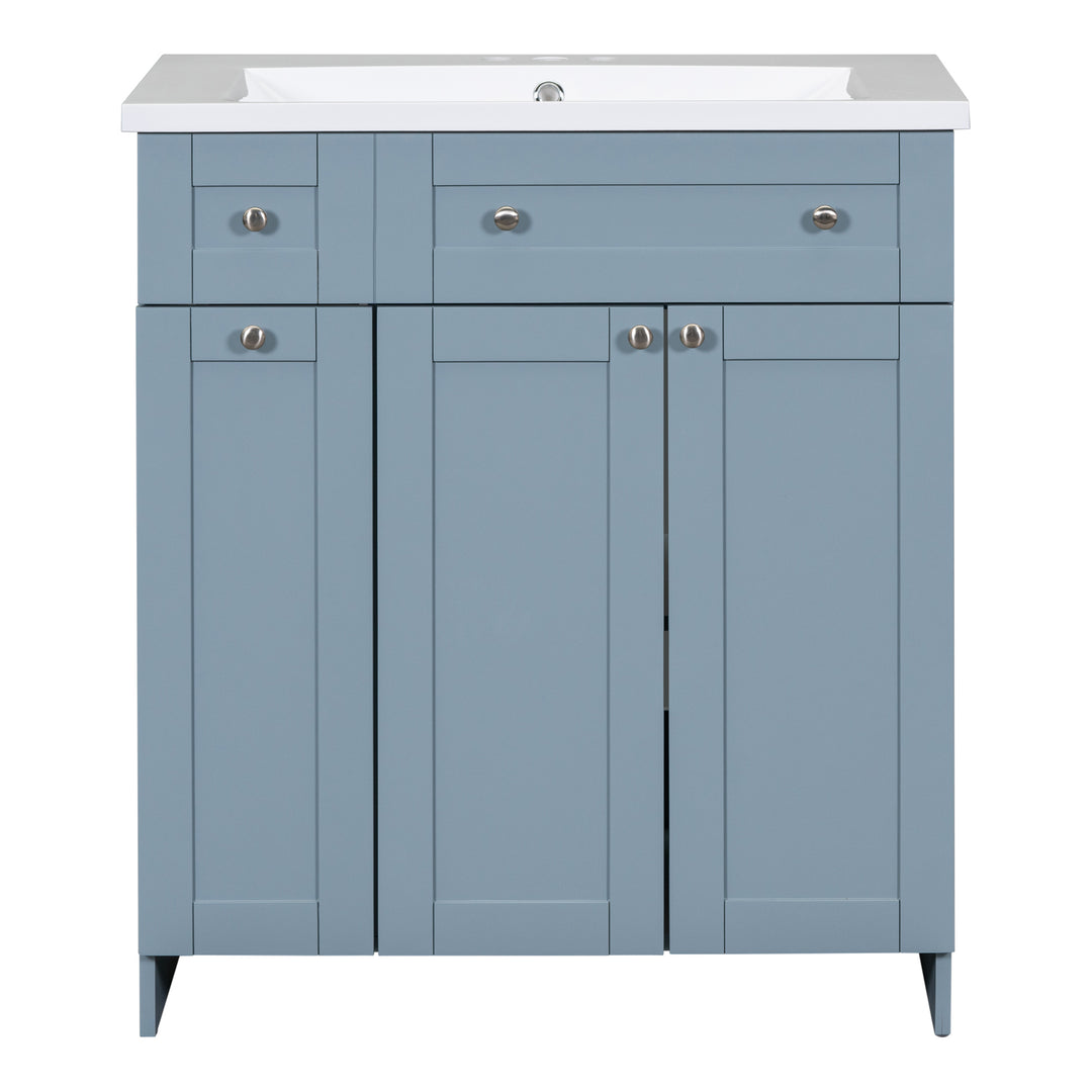 Modern 30-Inch Bathroom Vanity Cabinet with Easy-to-Clean Resin Integrated Sink in Blue