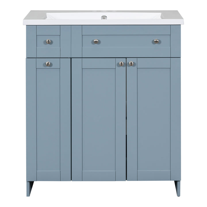 Modern 30-Inch Bathroom Vanity Cabinet with Easy-to-Clean Resin Integrated Sink in Blue