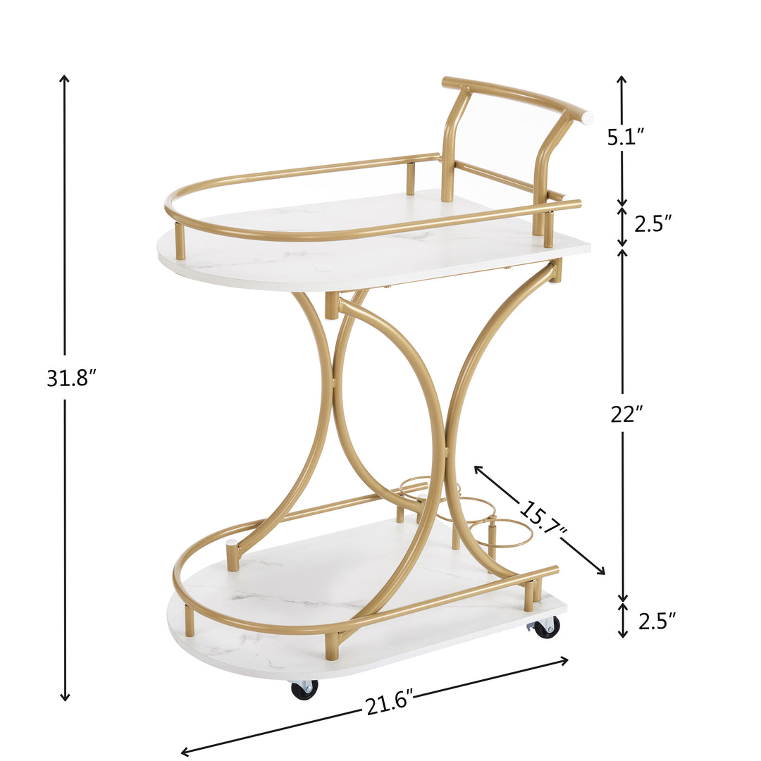 2-Tier Bar Cart, Mobile Bar Serving Cart, Industrial Style Wine Cart for Kitchen, Beverage Cart with Wine Rack and Glass Holder, Rolling Drink Trolley for Living Room