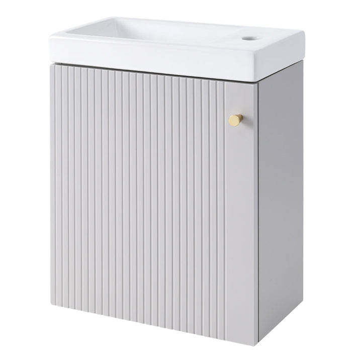 [Viedo]Contemporary 16" Wall-Mounted Bathroom Vanity Combo Cabinet with Ceramic Basin - Ideal for Small Bathrooms