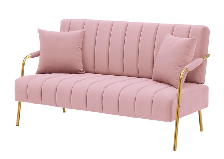 [New Design] Modern and comfortable pink Australian cashmere fabric sofa, comfortable loveseat with two throw pillows