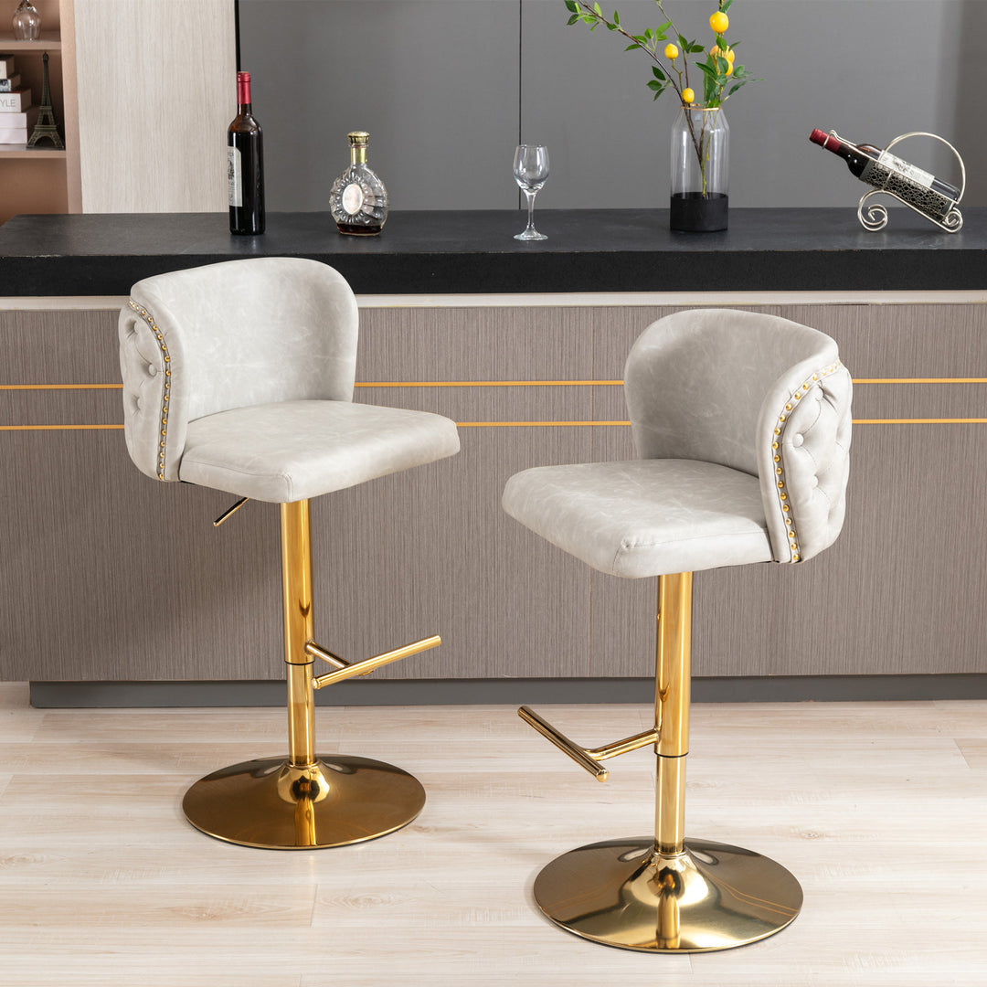 A&A Furniture,Swivel Barstools Adjusatble Seat Height, Modern PU Upholstered Bar Stools with  the whole Back Tufted, for Home Pub and Kitchen Island（Beige, Set of 2）