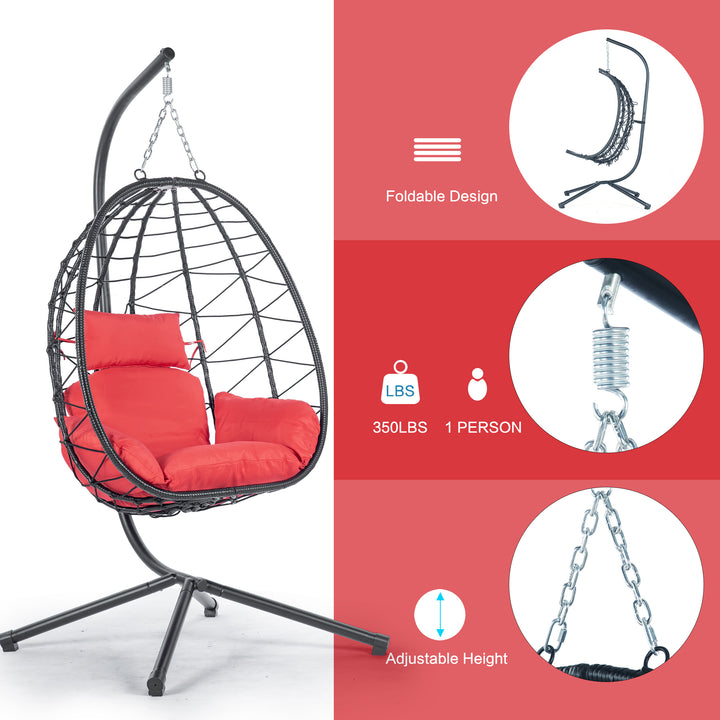 Egg Chair with Stand Indoor Outdoor Swing Chair Patio Wicker Hanging Egg Chair Hanging Basket Chair Hammock Chair with Stand for Bedroom Living Room Balcony