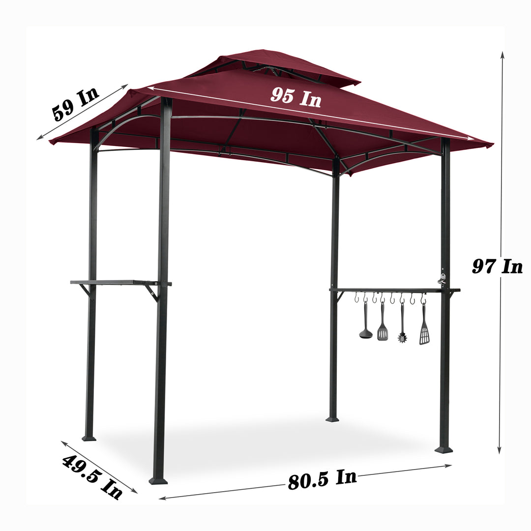 Outdoor Grill Gazebo 8 x 5 Ft, Shelter Tent, Double Tier Soft Top Canopy and Steel Frame with hook and Bar Counters,Burgundy