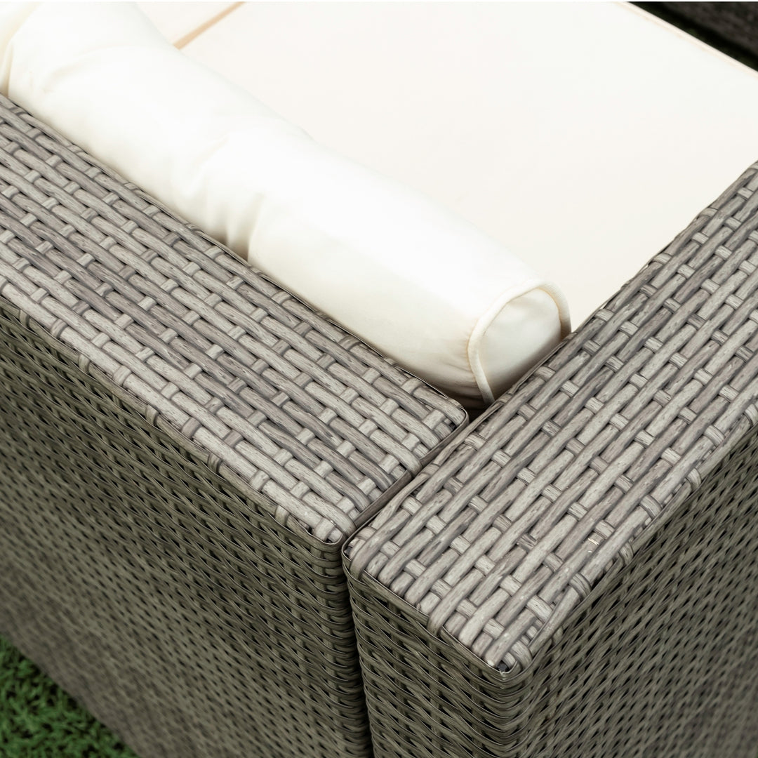 4 Piece Patio Sectional Wicker Rattan Outdoor Furniture Sofa Set with Storage Box - Creme