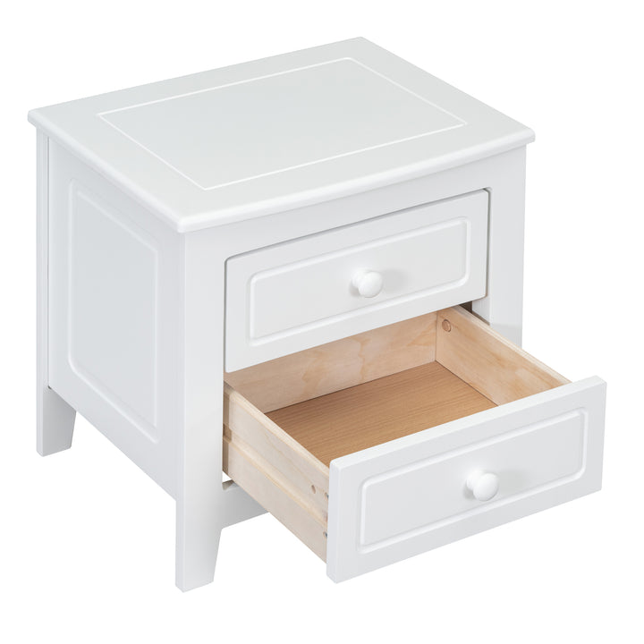 2-Drawer Nightstand for Bedroom, Mid Century Retro Bedside Table with Classic Design,White