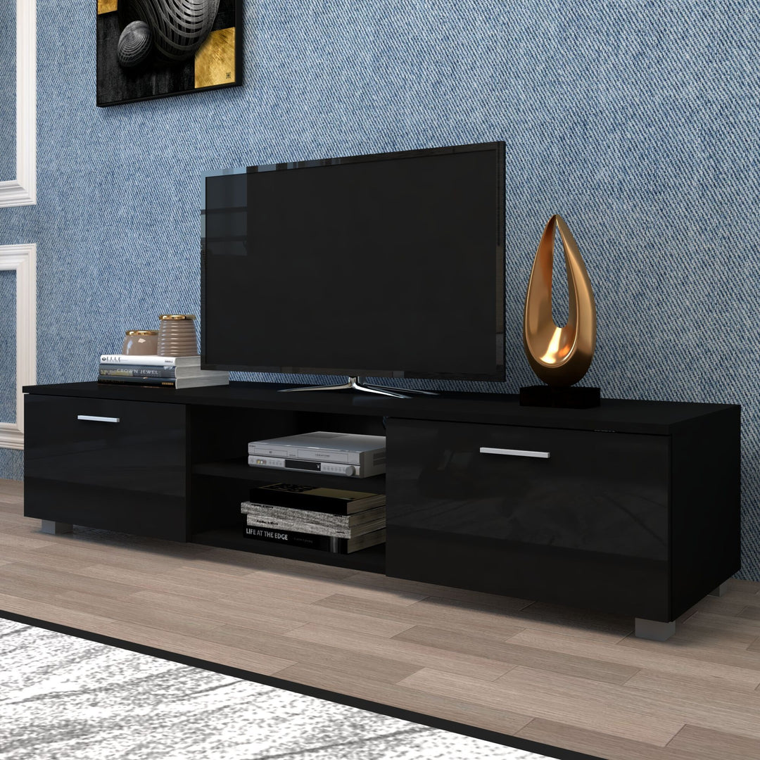 Black TV Stand for 70 Inch TV Stands, Media Console Entertainment Center Television Table, 2 Storage Cabinet with Open Shelves for Living Room Bedroom