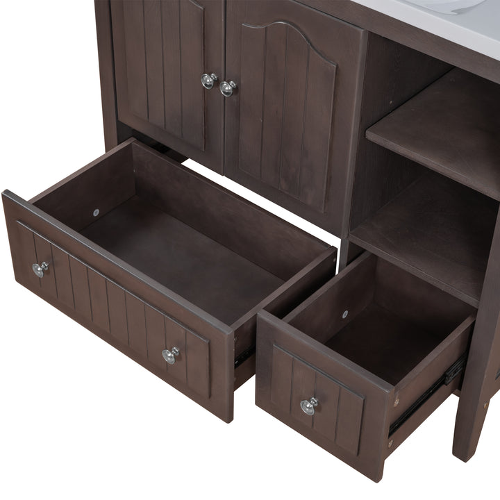 36" Bathroom Vanity Base Only, Solid Wood Frame and MDF Boards, Brown