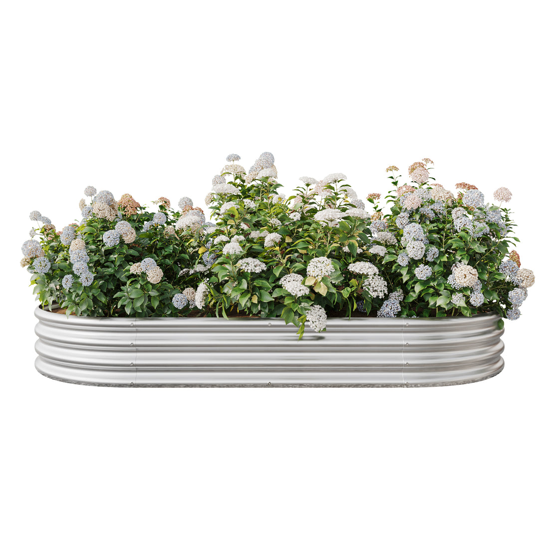 Raised Garden Bed Outdoor,   Oval Large Metal Raised Planter Bed for for Plants, Vegetables, and Flowers - Silver