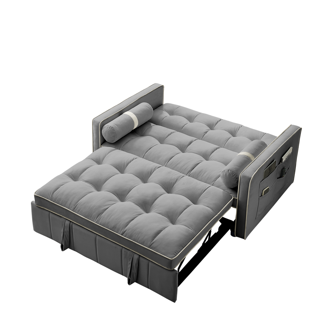 Modern 55.5" Pull Out Sleep Sofa Bed 2 Seater Loveseats Sofa Couch with side pockets, Adjsutable Backrest and Lumbar Pillows for Apartment Office Living Room