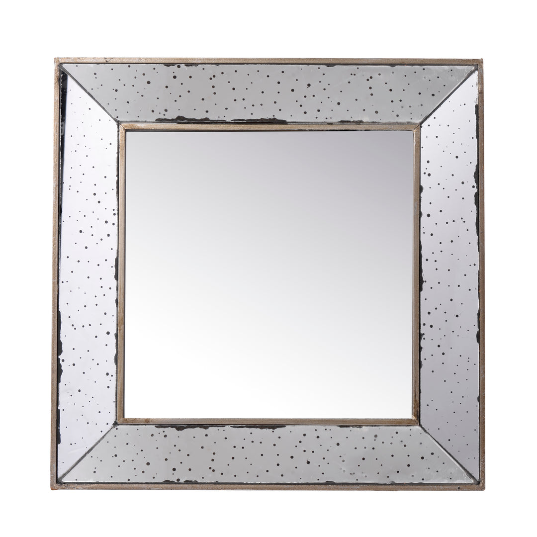 18" x 18" Distressed Silver Square Accent Mirror, Traditional Style Framed Wall Mirror for Living Room, Entryway, Office, Bedroom, Hallway