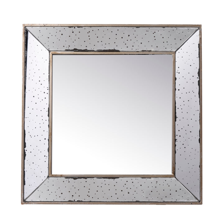 18" x 18" Distressed Silver Square Accent Mirror, Traditional Style Framed Wall Mirror for Living Room, Entryway, Office, Bedroom, Hallway