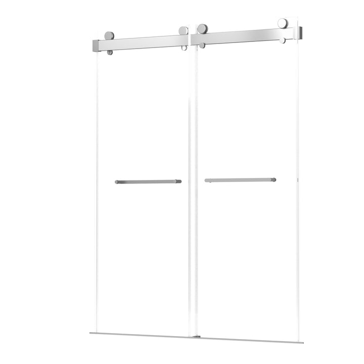 Frameless Double Sliding Shower, 57" - 60" Width, 79" Height, 3/8" (10 mm) Clear Tempered Glass, , Designed for Smooth Door with Clear Tempered Glass and Stainless Steel Hardware Brushed Nickel