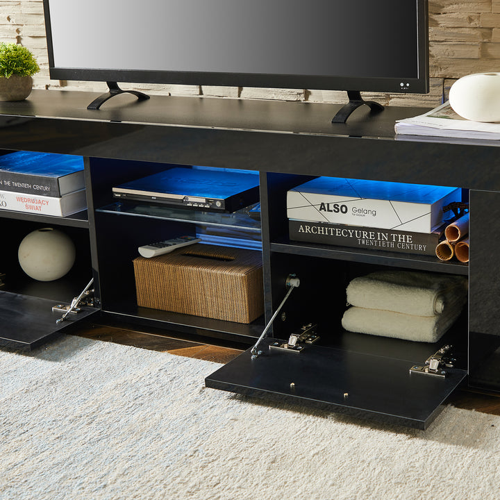 Black morden TV Stand with LED Lights,high glossy front TV Cabinet,can be assembled in Lounge Room, Living Room or Bedroom,color:Black