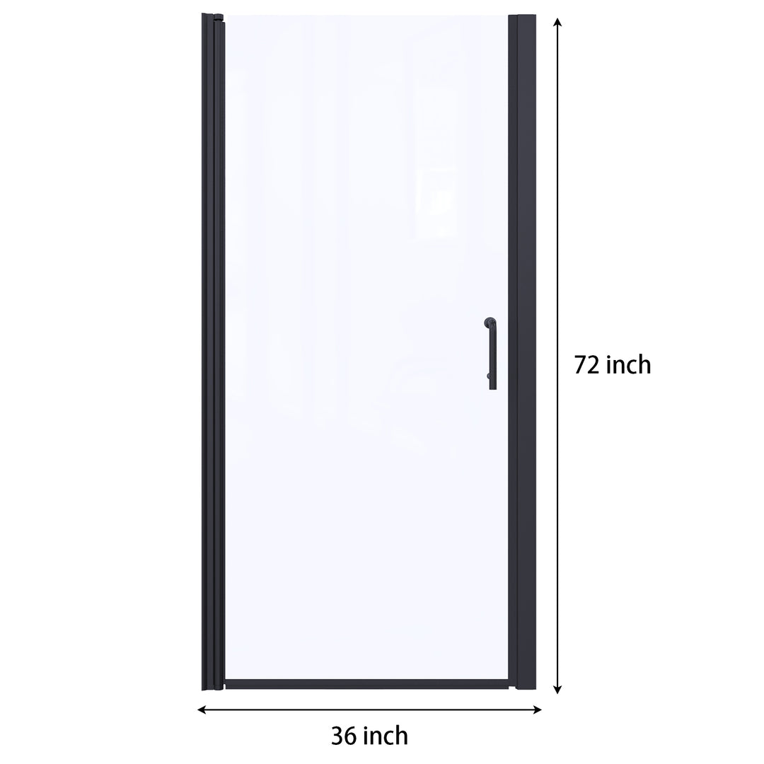 36 In. to 37-3/8 In. x 72 In Semi-Frameless Pivot Shower Door in Matte Black With Clear Glass