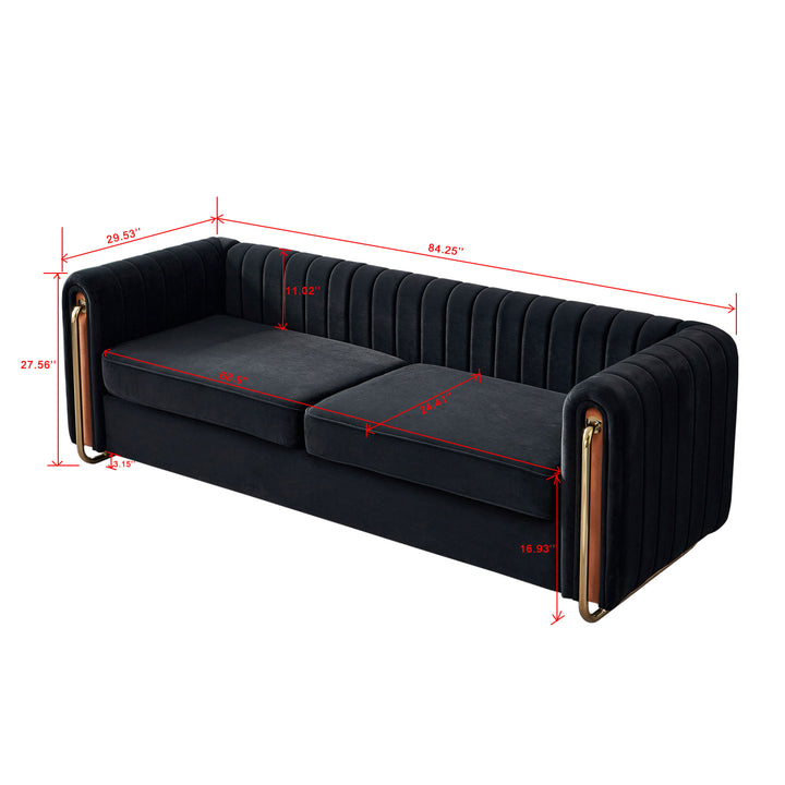 Contemporary Velvet Sofa Couch 84.25''W for Living Room, Black