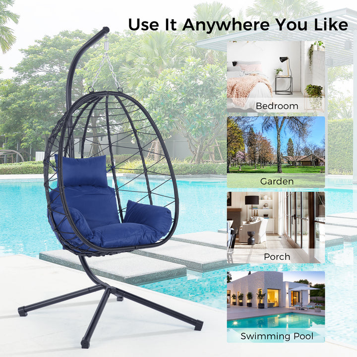 Egg Chair with Stand Indoor Outdoor Swing Chair Patio Wicker Hanging Egg Chair Hanging Basket Chair Hammock Chair with Stand for Bedroom Living Room Balcony