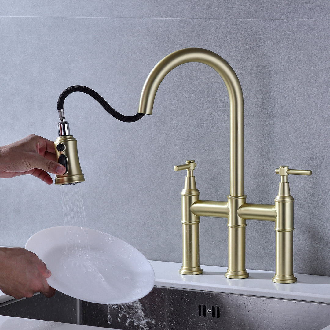 Bridge Kitchen Faucet with Pull-Down Sprayhead in Spot