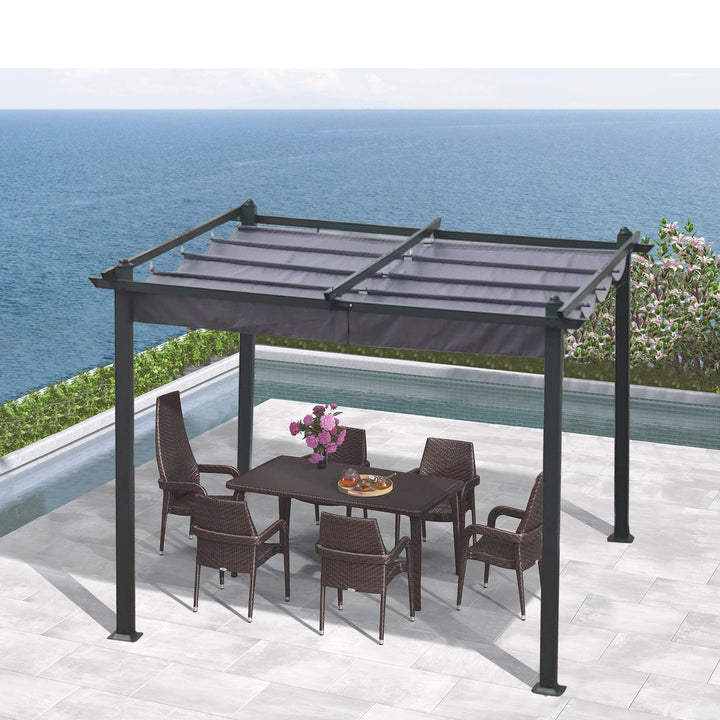 10x10 Ft Outdoor Patio Retractable Pergola With Canopy Sunshelter Pergola for Gardens,Terraces,Backyard,Gray