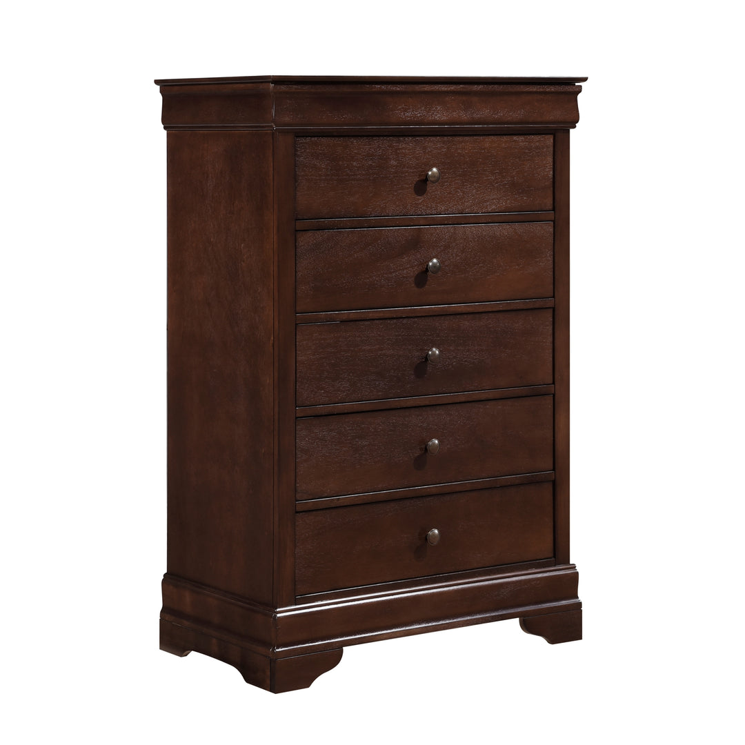 Louis Philippe Style 1pc Chest of Drawers Brown Cherry Finish Okume Veneer Bedroom Furniture