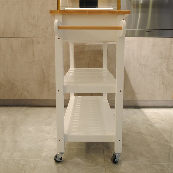 Kitchen Island & Kitchen Cart, Rubber Wood Top, Mobile Kitchen Island with Two Lockable Wheels, Simple Design for Easy Storing and Fetching, Two Drawers Give Unique Storage for Special Utensil.